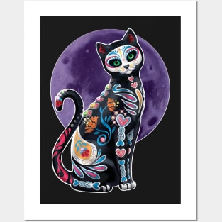 skull cat Posters and Art